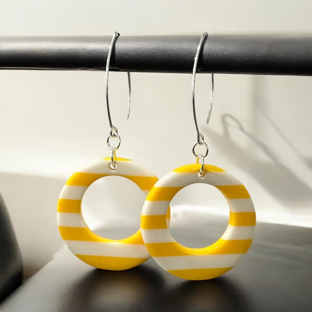 Upcycled Vintage French Plastic Hoop Dangler Earrings